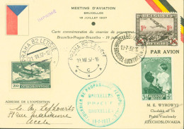 Meeting D'aviation Bruxelles 18 7 1937 Carte Commémorative Du Courrier De Propagande Bruxelles Prague Bruxelles 19 7 37 - Lettres & Documents