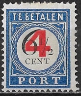 1906-1909 Portzegels Donkerblauw / Zwart 6½ Ct Overdrukt In Rood 4 Cent NVPH  P 29 Ongestempeld - Postage Due