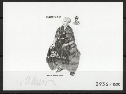 Martin Mörck. Faroe Islands 1922. Queen Margrethe II 50 Years Regency Anniv. Blackprint MNH. Signed. LIMITED EDITION. - Faroe Islands