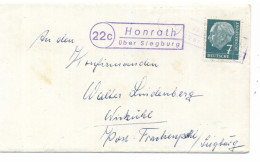 5204 LOHMAR - HONRATH, Postgeschichte, Landpoststempel "22c Honrath über Siegburg" - Siegburg