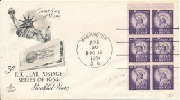 USA FDC Washington 30-6-1954 3c. Booklet Pane Regular Postage Series Of 1954 With Art Craft Cachet - 1951-1960