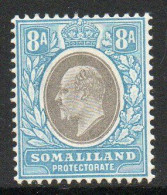 Somaliland Protectorate 1903 KEVII 8 Annas Value, Hinged Mint, SG 39 (BA2) - Somaliland (Protectorat ...-1959)