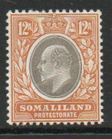 Somaliland Protectorate 1903 KEVII 12 Annas Value, Hinged Mint, Crease, SG 40 (BA2) - Somaliland (Protectorate ...-1959)