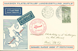 Danmark Nakskov Filatelistklubs Landsudstilling Nafila Cachet 1ste Luftpost Naskov Kobenhavn Nafila 26 VIII 35 YT Ae N°9 - Posta Aerea