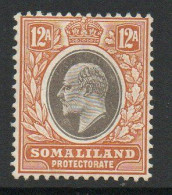 Somaliland Protectorate 1903 KEVII 12 Annas Value, Wmk. Multiple Crown CA, Lightly Hinged Mint, SG 53 (BA2) - Somaliland (Protectorate ...-1959)