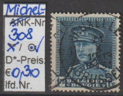 1931 - BELGIEN - FM/DM "König Albert I. M. Schirmmütze" 1,75 Fr Dkl'blau - O  Gestempelt - S.Scan (308o Be) - 1931-1934 Képi