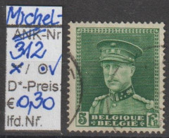 1931 - BELGIEN - FM/DM "König Albert I. M. Schirmmütze" 5 Fr Grün - O  Gestempelt - S.Scan (312o Be) - 1931-1934 Képi