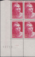 France  .  Y&T   .     733  Bloc De 4  Coin Daté       .   **     .    Neuf Avec Gomme Et SANS Charnière - 1940-1949