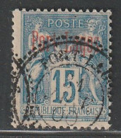 PORT LAGOS - N°3a Obl (1893) 15c Bleu : Surcharge Rouge. - Gebruikt