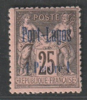 PORT LAGOS - N°4 * (1893) 1p Sur 25c Noir Sur Rose - Unused Stamps