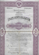 ACTION De 1897 Action  OESTERREICHISCHE 3 1/2% STAATS RENTE OBLIGATION - 200 KRONEN 1897 -Avec 6  COUPONS - Banque & Assurance