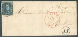 N°7 - Médaillon 20 Centimes Bleu, Obl. P.45 Sur LSC De GAND Le 21 Sept. 1851 + Boîte AF Vers Malines.  - 14417 - 1851-1857 Médaillons (6/8)