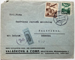 Slovakia 1944 Commercial Censored Airmail Cover Bratislava 29.3.1944 To Sandviken Sweden - Covers & Documents