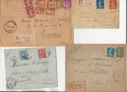 LOT DE 21 LETTRES RECOMMANDEES - AFFRANCHISSEMENTS DIVERS -TOUTES  AFFRANCHIES SEMEUSE -ANNEE 1905 A 1930 - 1877-1920: Période Semi Moderne