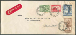 N°821-823/825 - Affr. 6Frs. SENAT + Série UNION BELGO-BRITTANIQUE Obl. Sc SCHAERBEEK 1 Sur Lettre Exprès (Etiq.) Du 28-4 - Storia Postale