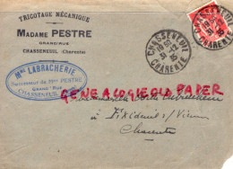 16- CHASSENEUIL - RARE ENVELOPPE MADAME PESTRE TRICOTAGE MECANIQUE- MME LABRACHERIE  GRAND RUE 1935- EXIDEUIL - Textile & Vestimentaire