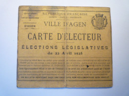 2023 - 3351  VILLE D'AGEN  :  CARTE D'ELECTEUR  1928    XXX - Non Classificati