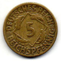 GERMANY - WEIMAR REPUBLIC, 5 Reichs Pfennig, Aluminum-Bronze, Year 1925-D, KM # 39 - 5 Renten- & 5 Reichspfennig