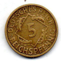 GERMANY - WEIMAR REPUBLIC, 5 Reichs Pfennig, Aluminum-Bronze, Year 1925-E, KM # 39 - 5 Renten- & 5 Reichspfennig