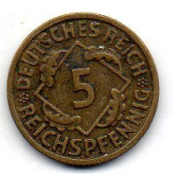 GERMANY - WEIMAR REPUBLIC, 5 Reichs Pfennig, Aluminum-Bronze, Year 1935-F, KM # 39 - 5 Renten- & 5 Reichspfennig