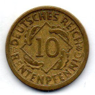 GERMANY - WEIMAR REPUBLIC, 10 Renten Pfennig, Aluminum-Bronze, Year 1924-A, KM # 33 - 10 Rentenpfennig & 10 Reichspfennig