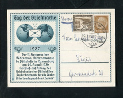 "DEUTSCHES REICH" 1937, Privatpostkarte "Tag Der Briefmarke" SSt. "BERLIN" In Die Schweiz (3024) - Private Postwaardestukken