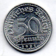 GERMANY - WEIMAR REPUBLIC, 50 Pfennig, Aluminum, Year 1921-A, KM # 27 - 50 Renten- & 50 Reichspfennig