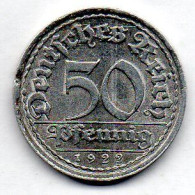 GERMANY - WEIMAR REPUBLIC, 50 Pfennig, Aluminum, Year 1922-E, KM # 27 - 50 Renten- & 50 Reichspfennig