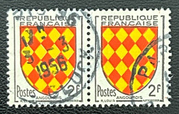 FRA1003Ux2h1 - Armoiries De Provinces (VII) - Angoûmois - Pair Of 2 F Used Stamps - 1954 - France YT 1003 - 1941-66 Escudos Y Blasones