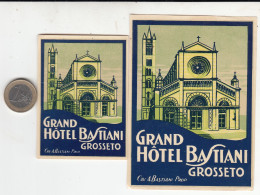 2 ETIQUETAS- STICKER - LUGGAGE LABEL GRAND HOTEL BASTIANI- GROSSETO   -ITALIA - Etiquetas De Hotel