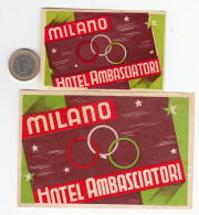 2 ETIQUETAS- STICKER - LUGGAGE LABEL HOTEL AMBASCIATORI - MILANO   -ITALIA - Etiquetas De Hotel