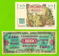 FRANCE / 2  BILLETS DE 50 FRANCS / LE VERRIER En TTB+ Et FIN DE GUERRE En B - 50 F 1946-1951 ''Le Verrier''