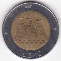 San Marino , 500 Lire 1987 , 15e Anni. De La Reprise De La Monnaie Sammarinaise, Bimétallique,  KM# 209, Neuve UNC - San Marino
