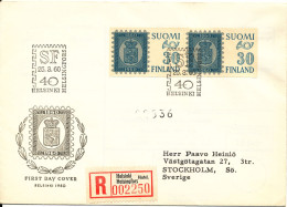 Finland Registered FDC Helsinki 25-3-1960 Stamp On Stamp Exhibition With Cachet - FDC