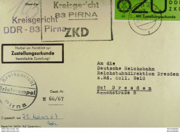 Dienst Fern-Brief Mit ZU-Aufkleber, ZKD-KastenStpl. Und Kreis-Brf-Stpl. Vom Kreisgericht 83 PIRNA Vom 20.3.67 Knr: E 2y - Covers & Documents