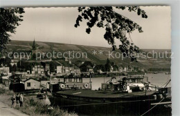 43344158 Nierstein Rhein Uferpartie Am Rhein Anleger Frachtkahn Binnenschiffahrt - Nierstein