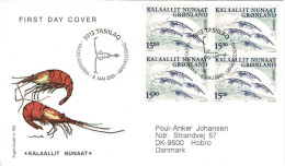 Greenland; 2001 Europa - CEPT; Shrimp In Block Of 4 On FDC (Foghs Cover), - 2001