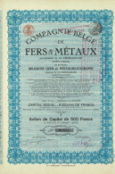 Titre De 1923 - Compagnie Belge De Fers & Métaux - Anciennement A. Lacroix-Galler - VF - Industrie
