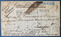 Lettre JAN 1829 Marque " BASEL " + CHARGE En Bleu ! + " P66P/ HUNINGUE " Pour Beaufort Au Dos " DEB.47/BEAUFORT " RRR - ...-1845 Prefilatelia