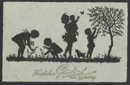 SILHOUETTE - Herzlichen Glückwunsch Zum Geburtstag - 1907 Old Postcard (see Sales Conditions) 09421 - Silhouettes