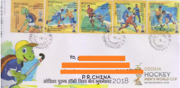 India Air Mail Cover To China — 2018 Hockey Men's World Cup Stamps 5v - FDC