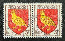 FRA1004Ux2h2 - Armoiries De Provinces (VII) - Aunis - Pair Of 3 F Used Stamps - 1954 - France YT 1004 - 1941-66 Coat Of Arms And Heraldry