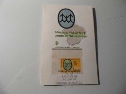 Cartoncino Filatelico "BANCO MUNICIPAL DE BUONOS AIRES 16 NOVIEMBRE 1968" - Storia Postale