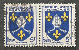 FRA1005Ux2h4 - Armoiries De Provinces (VII) - Saintonge - Pair Of 5 F Used Stamps - 1954 - France YT 1005 - 1941-66 Coat Of Arms And Heraldry