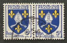 FRA1005Ux2h5 - Armoiries De Provinces (VII) - Saintonge - Pair Of 5 F Used Stamps - 1954 - France YT 1005 - 1941-66 Stemmi E Stendardi