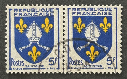 FRA1005Ux2h6 - Armoiries De Provinces (VII) - Saintonge - Pair Of 5 F Used Stamps - 1954 - France YT 1005 - 1941-66 Wappen