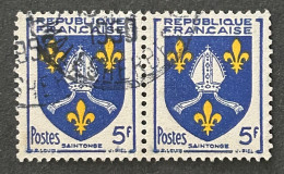 FRA1005Ux2h7 - Armoiries De Provinces (VII) - Saintonge - Pair Of 5 F Used Stamps - 1954 - France YT 1005 - 1941-66 Coat Of Arms And Heraldry