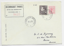 BELGIQUE 10FR +1FR LION LETTRE COVER REC BRUXELLES 25.6.1959 TO SUISSE - 1936-1957 Open Collar