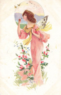 Jugendstil * CPA Illustrateur Art Nouveau * Femme Papillon & Fleurs * Butterfly - 1900-1949