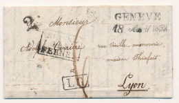1832 SVIZZERA PREFILATELICA GENEVE LINEARE NERO CON DATA TASSA 6 X LIONE FRANCIA + LG +M SUISSE PAR FERNEX CARTELLE NERE - ...-1845 Prephilately